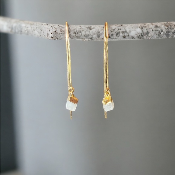 Raw Moonstone Gold Threader Earrings - Picture 3 of 3